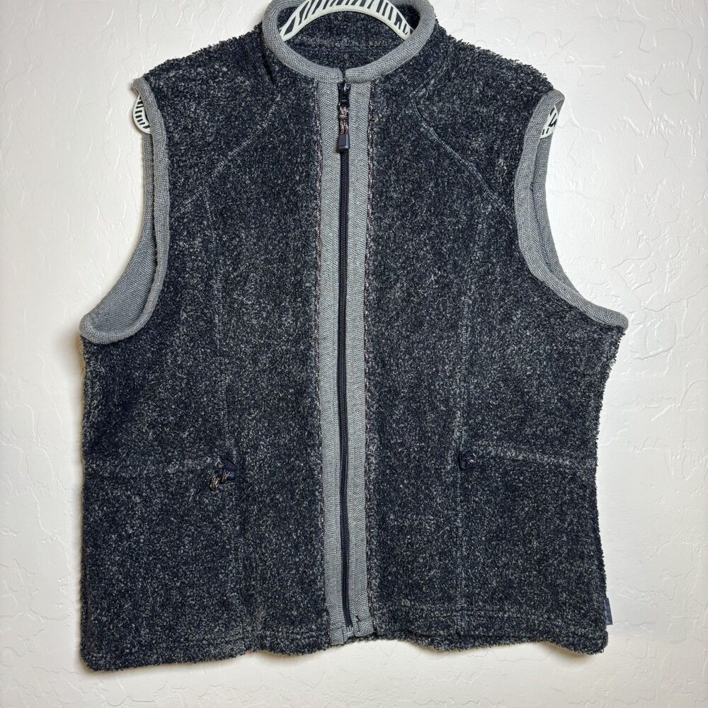 Woolrich Womens XL Onyx Heather Sherpa Fleece Vest Full Zip Pockets Outdoor